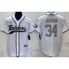 Men's Las Vegas Raiders #34 Bo Jackson White Gray Number Baseball Jersey