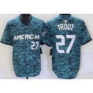 Men's Los Angeles Angels #27 Mike Trout Aqua 2023 All Star Cool Base Jersey
