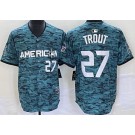 Men's Los Angeles Angels #27 Mike Trout Aqua 2023 All Star Cool Base Jersey