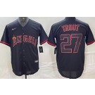 Men's Los Angeles Angels #27 Mike Trout Black Shadow Cool Base Jersey