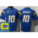 Men's Los Angeles Chargers #10 Justin Herbert Limited Blue Captain Patch FUSE Vapor Jersey