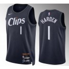 Men's Los Angeles Clippers #1 James Harden Navy 2023 City Icon Heat Press Jersey