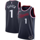 Men's Los Angeles Clippers #1 James Harden Navy Heat Press Jersey