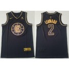 Men's Los Angeles Clippers #2 Kawhi Leonard Black Gold Icon Sponsor Swingman Jersey