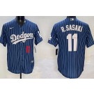 Men's Los Angeles Dodgers #11 Roki Sasaki Blue Stripes Player Number Cool Base Jersey