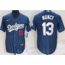Men's Los Angeles Dodgers #13 Max Muncy Blue Stripes Red Number Cool Base Jersey