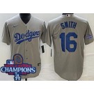 Men's Los Angeles Dodgers #16 Will Smith Gray 2024 World Series Champions Cool Base Jersey