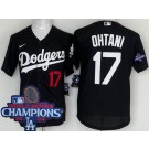 Men's Los Angeles Dodgers #17 Shohei Ohtani Black 2024 World Series Champions Cool Base Jersey