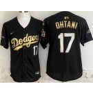 Men's Los Angeles Dodgers #17 Shohei Ohtani Black Gold 2024 World Series Champions Fernando Patch Limited Jersey