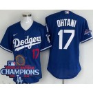 Men's Los Angeles Dodgers #17 Shohei Ohtani Blue 2024 World Series Champions Authentic Jersey