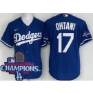 Men's Los Angeles Dodgers #17 Shohei Ohtani Blue 2024 World Series Champions Cool Base Jersey