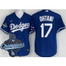 Men's Los Angeles Dodgers #17 Shohei Ohtani Blue 2025 World Series Champions Cool Base Jersey