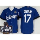 Men's Los Angeles Dodgers #17 Shohei Ohtani Blue City 2024 World Series Cool Base Jersey