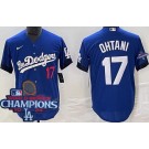 Men's Los Angeles Dodgers #17 Shohei Ohtani Blue City Player Number 2024 World Series Champions Cool Base Jersey