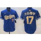 Men's Los Angeles Dodgers #17 Shohei Ohtani Blue Japanese 2025 Gold Collection Limited Jersey