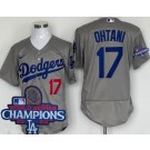 Men's Los Angeles Dodgers #17 Shohei Ohtani Gray 2024 World Series Champions Authentic Jersey