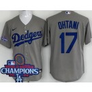 Men's Los Angeles Dodgers #17 Shohei Ohtani Gray 2024 World Series Champions Cool Base Jersey