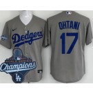 Men's Los Angeles Dodgers #17 Shohei Ohtani Gray 2025 World Series Champions Cool Base Jersey