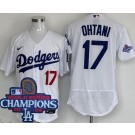 Men's Los Angeles Dodgers #17 Shohei Ohtani White 2024 World Series Champions Authentic Jersey