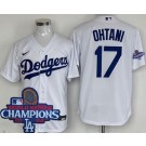 Men's Los Angeles Dodgers #17 Shohei Ohtani White 2024 World Series Champions Cool Base Jersey