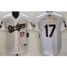 Men's Los Angeles Dodgers #17 Shohei Ohtani White Gold Player Number Cool Base Jersey