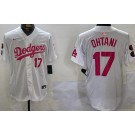 Men's Los Angeles Dodgers #17 Shohei Ohtani White Pink Vin KB Limited Jersey