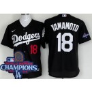 Men's Los Angeles Dodgers #18 Yoshinobu Yamamoto Black 2024 World Series Champions Cool Base Jersey