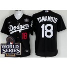 Men's Los Angeles Dodgers #18 Yoshinobu Yamamoto Black 2024 World Series Cool Base Jersey