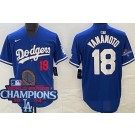 Men's Los Angeles Dodgers #18 Yoshinobu Yamamoto Blue 2024 World Series Champions Limited Jersey