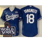 Men's Los Angeles Dodgers #18 Yoshinobu Yamamoto Blue 2024 World Series Cool Base Jersey