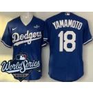 Men's Los Angeles Dodgers #18 Yoshinobu Yamamoto Blue 2025 World Series Cool Base Jersey