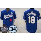 Men's Los Angeles Dodgers #18 Yoshinobu Yamamoto Blue Blue Fernando Patch 2024 World Series Limited Jersey