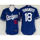 Men's Los Angeles Dodgers #18 Yoshinobu Yamamoto Blue Team Logo Authentic Jersey
