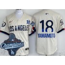 Men's Los Angeles Dodgers #18 Yoshinobu Yamamoto Cream City 2025 World Series Champions Limited Jersey