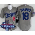 Men's Los Angeles Dodgers #18 Yoshinobu Yamamoto Gray 2024 World Series Champions Authentic Jersey