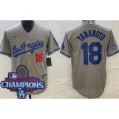 Men's Los Angeles Dodgers #18 Yoshinobu Yamamoto Gray Alternate 2024 World Series Champions Cool Base Jersey