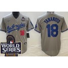 Men's Los Angeles Dodgers #18 Yoshinobu Yamamoto Gray Alternate 2024 World Series Cool Base Jersey