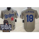 Men's Los Angeles Dodgers #18 Yoshinobu Yamamoto Gray Japanese 2024 World Series Cool Base Jersey