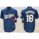 Men's Los Angeles Dodgers #18 Yoshinobu Yamamoto Navy Stripes Player Number Cool Base Jersey