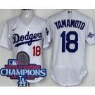 Men's Los Angeles Dodgers #18 Yoshinobu Yamamoto White 2024 World Series Champions Authentic Jersey