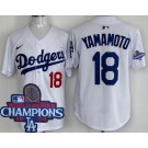 Men's Los Angeles Dodgers #18 Yoshinobu Yamamoto White 2024 World Series Champions Limited Jersey