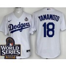 Men's Los Angeles Dodgers #18 Yoshinobu Yamamoto White 2024 World Series Cool Base Jersey