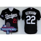 Men's Los Angeles Dodgers #22 Clayton Kershaw Black 2024 World Series Champions Cool Base Jersey