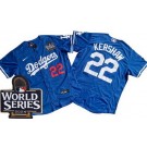 Men's Los Angeles Dodgers #22 Clayton Kershaw Blue 2024 World Series Authentic Jersey
