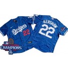 Men's Los Angeles Dodgers #22 Clayton Kershaw Blue 2024 World Series Champions Authentic Jersey