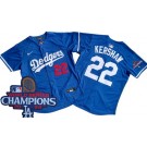 Men's Los Angeles Dodgers #22 Clayton Kershaw Blue 2024 World Series Champions Limited Jersey