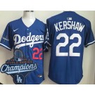 Men's Los Angeles Dodgers #22 Clayton Kershaw Blue 2025 World Series Champions Limited Jersey