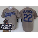 Men's Los Angeles Dodgers #22 Clayton Kershaw Gray 2024 World Series Cool Base Jersey