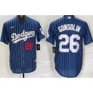 Men's Los Angeles Dodgers #26 Tony Gonsolin Blue Stripes Player Nunber Cool Base Jersey