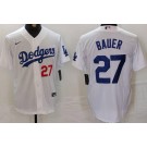 Men's Los Angeles Dodgers #27 Trevor Bauer White Player Number Team Logo Cool Base Jersey
